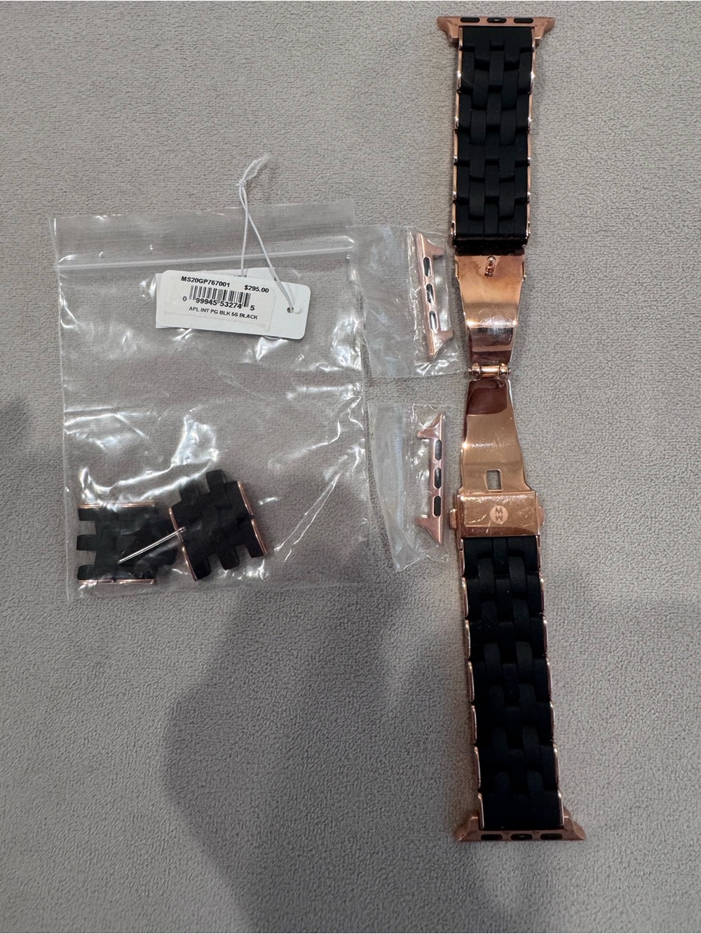 Michele Rose Gold and Black Silicone Apple Watch Band